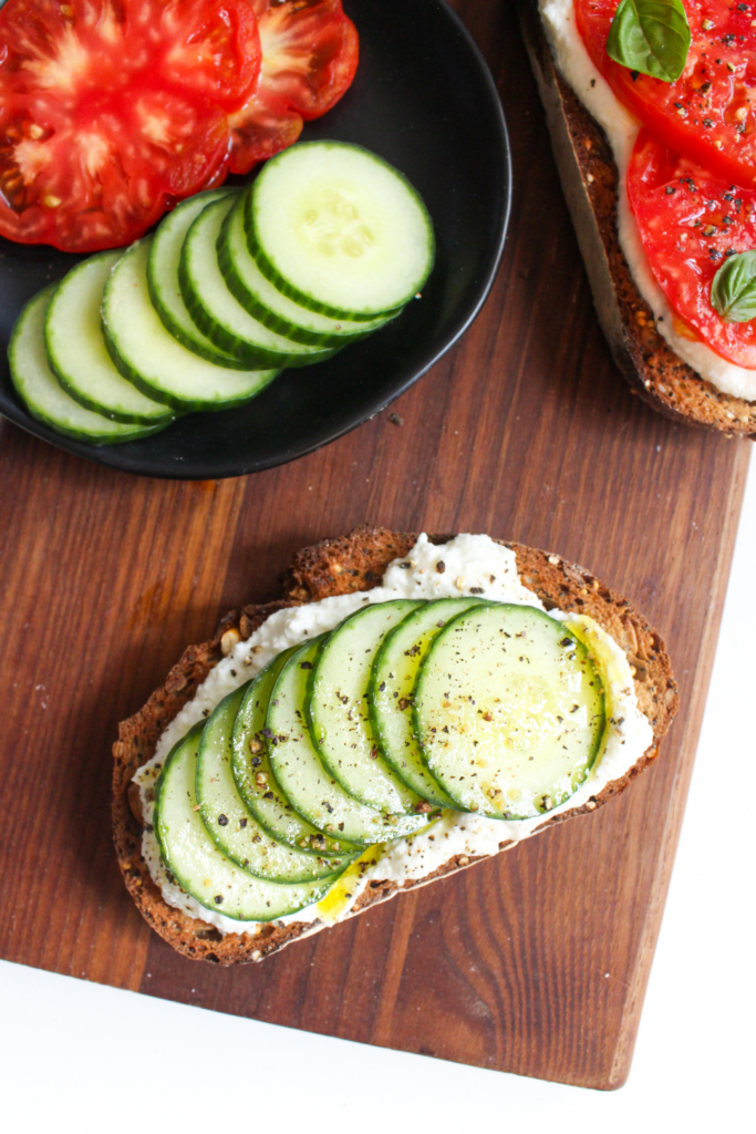 cucumber whipped ricotta toast