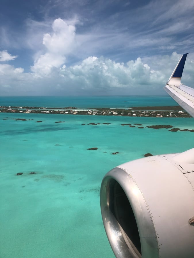 view from the airplane landing in turks and caicos