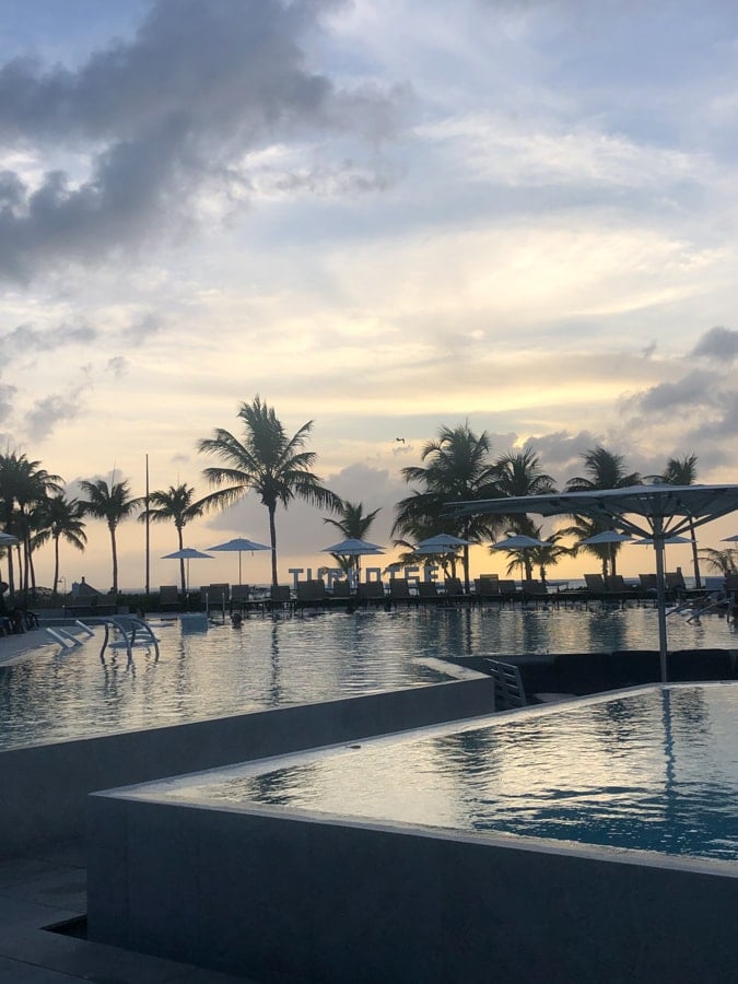 sunset over the pool at club med turkoise