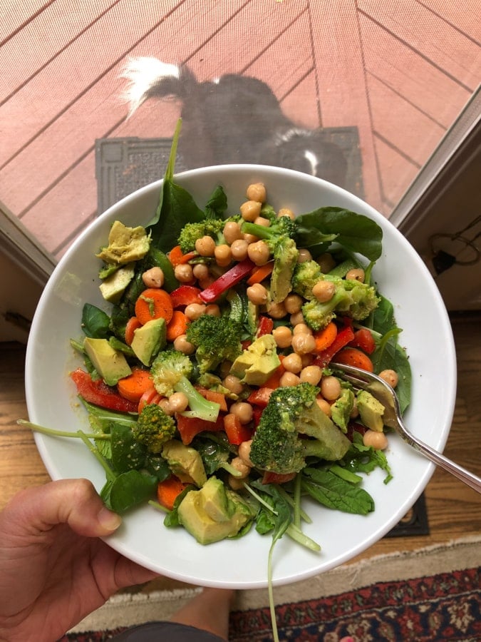 salad with lots of vegetables and chickpeas