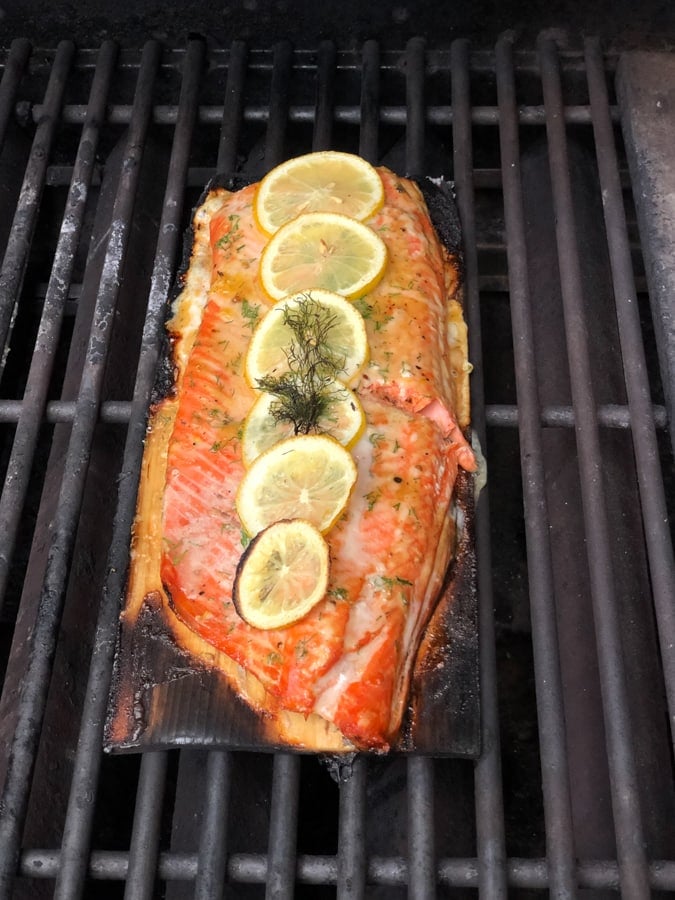 lemon salmon on a grill