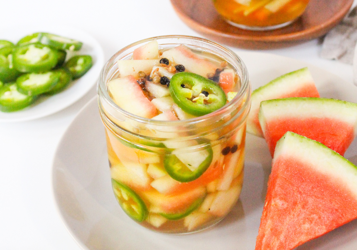 pickled watermelon rind in a jar
