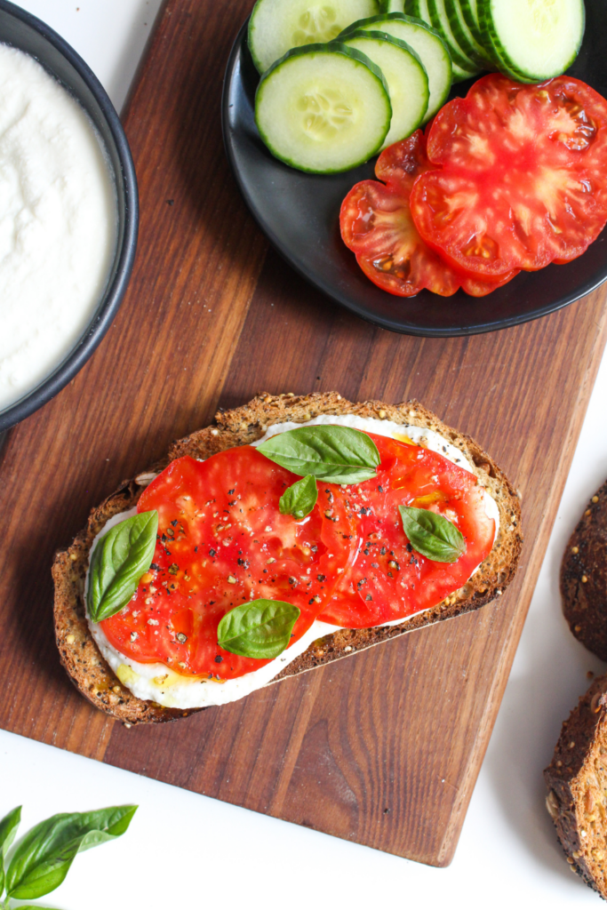 heirloom tomato toast with basil