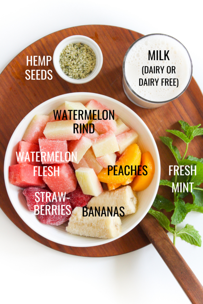 watermelon rind smoothie with summer fruit ingredients