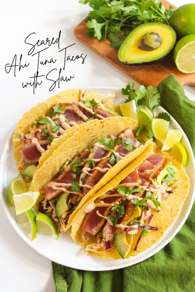 seared ahi tuna tacos with slaw