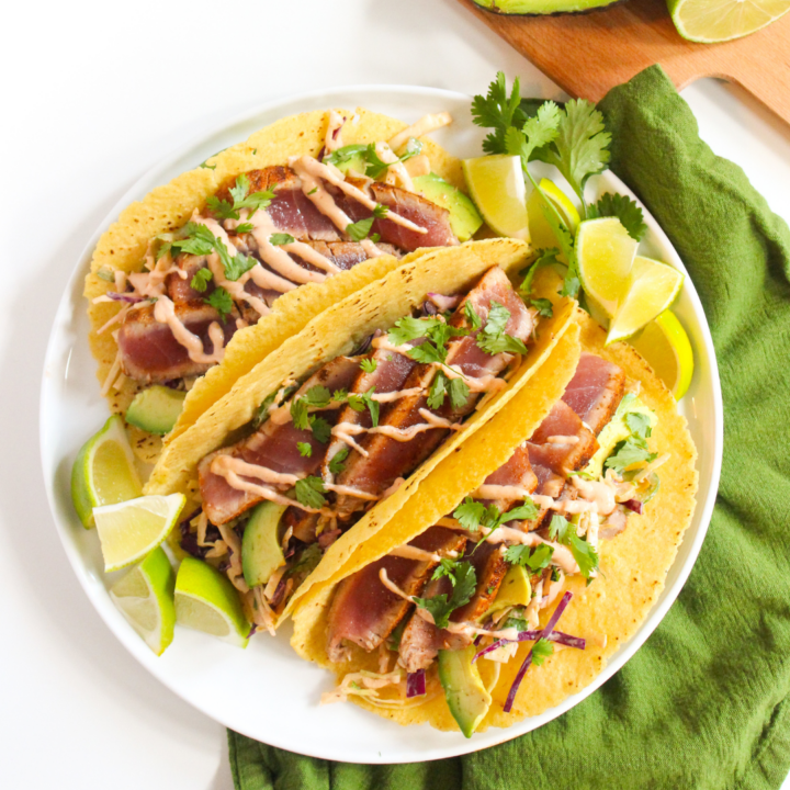 Seared Ahi Tuna Tacos with Slaw