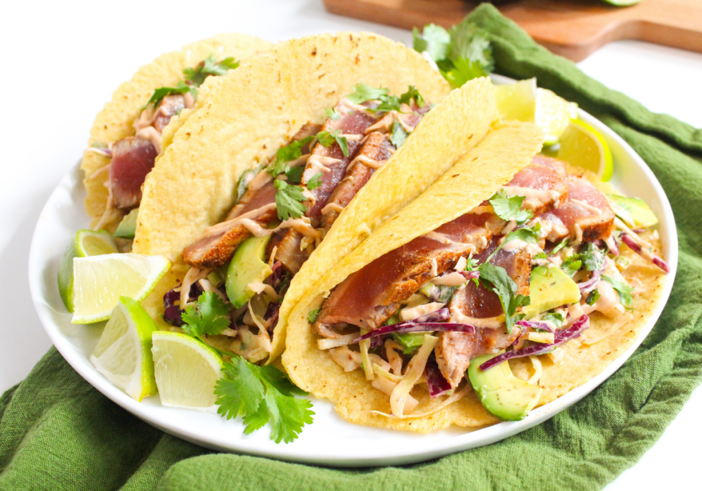 Seared Ahi Tuna Tacos with Slaw food