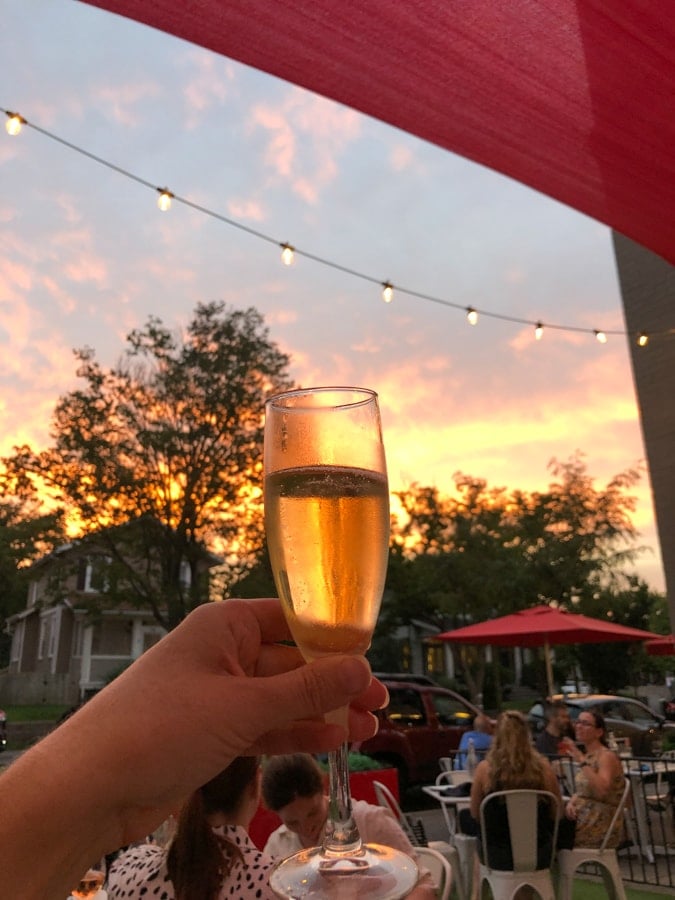 sunset view with a prosecco glass