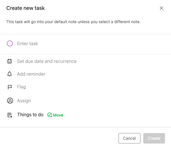 screenshot of evernote task feature