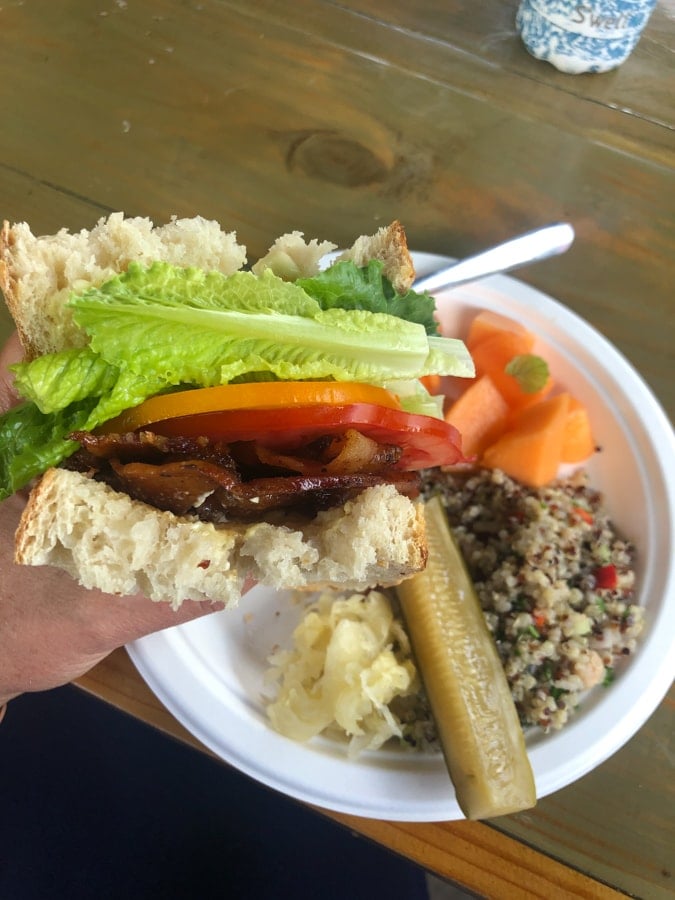 BLT with quinoa salad and pickled veggies