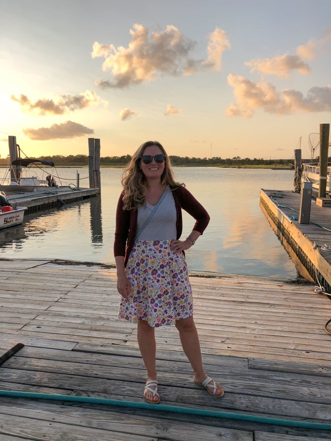 anne mauney on a cape may dock with sunset