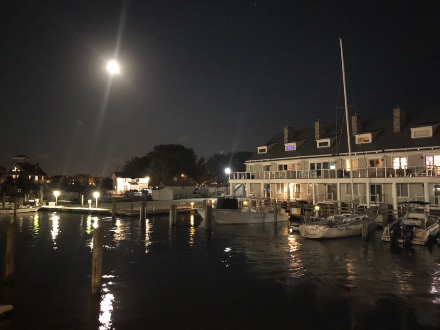 night view of the docks in cape may