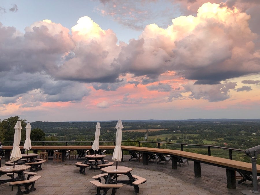 sunset over the bluemont vineyard patio