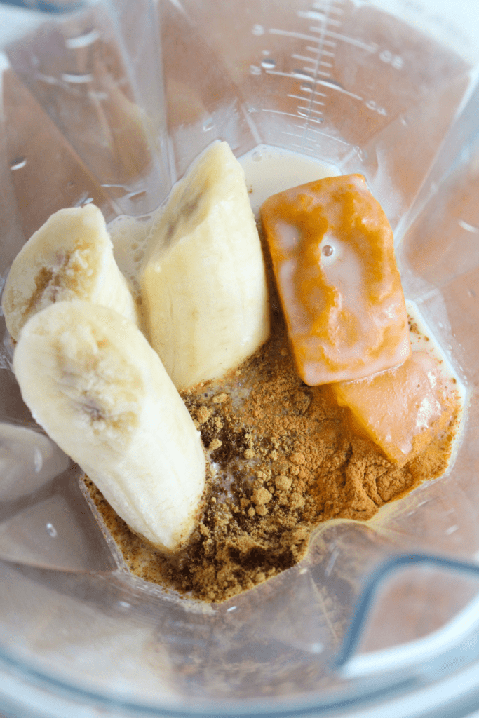 frozen banana and sweet potato puree in a blender