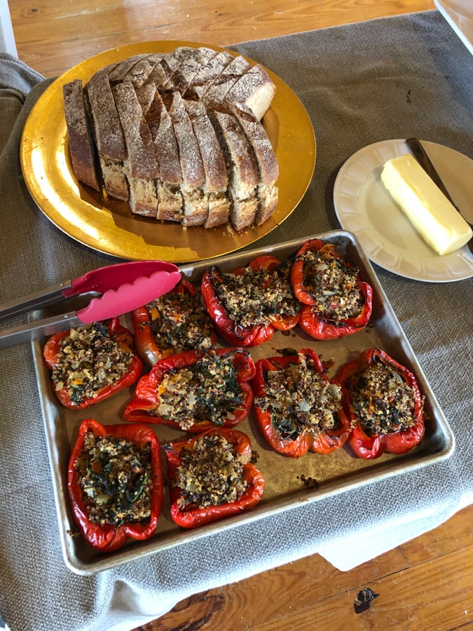 stuffed red peppers with homemade bread