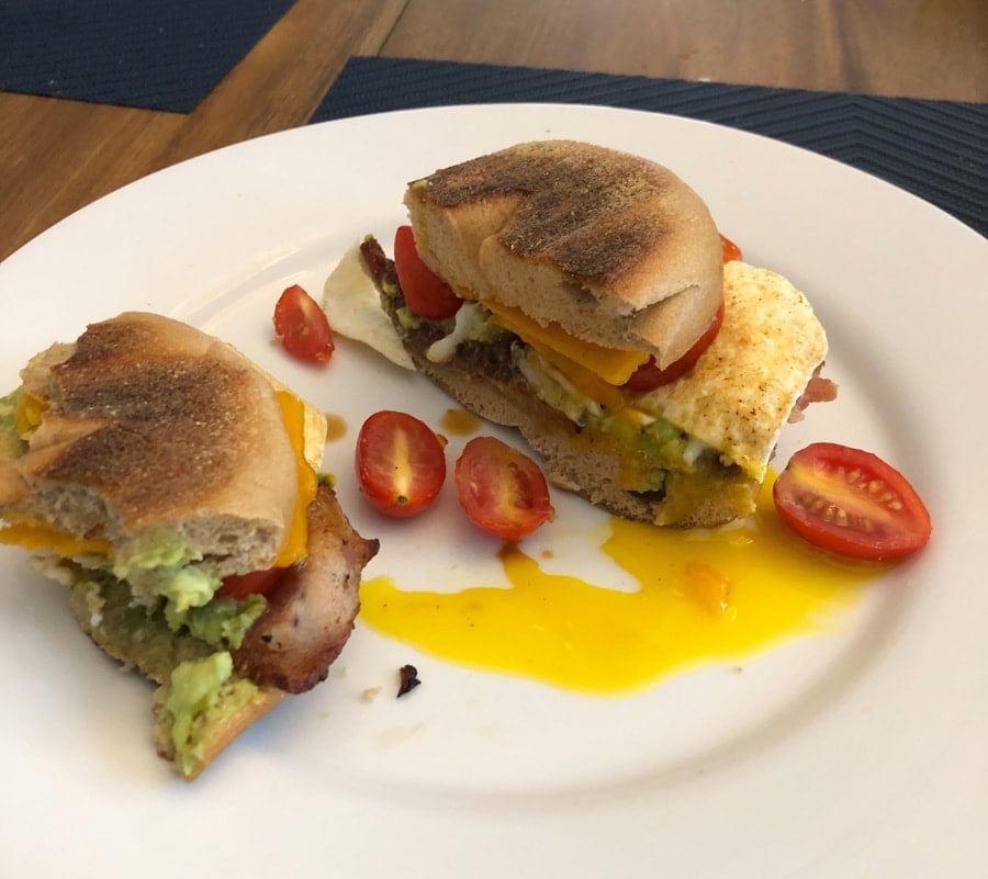 bagel egg sandwich with cherry tomatoes