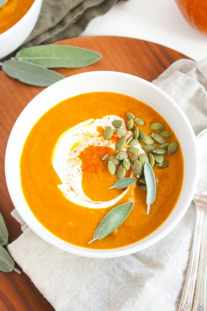 slow cooker pumpkin soup in a bowl