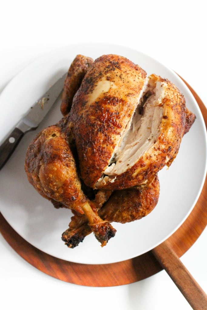 rotisserie chicken with a knife