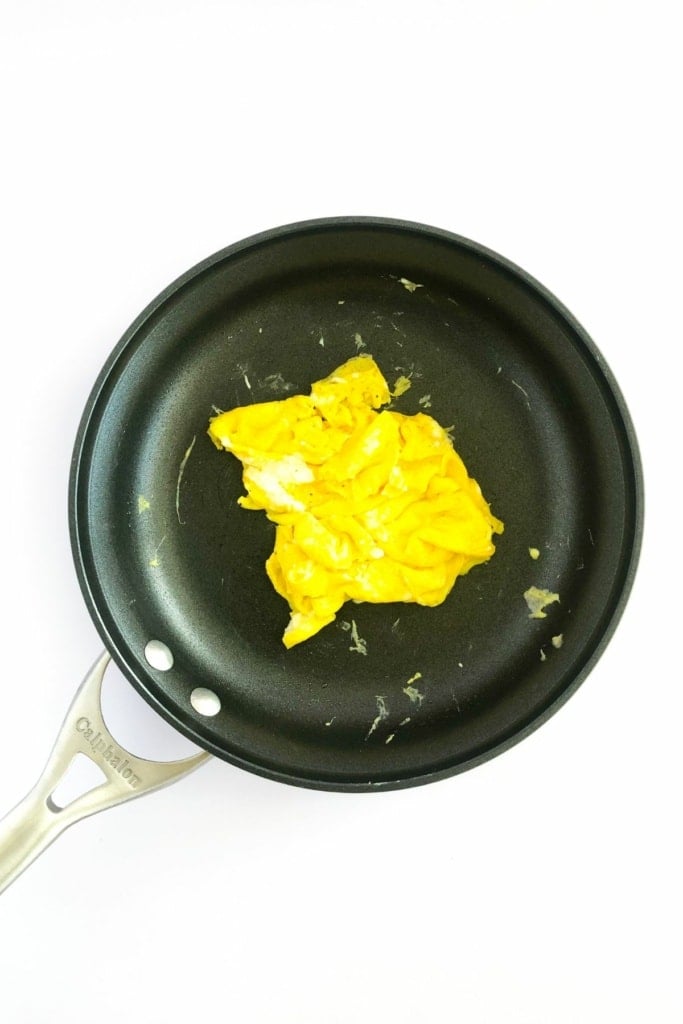 scrambled eggs in a skillet