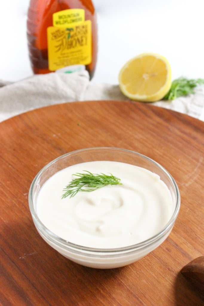 yogurt honey mustard dipping sauce in a bowl