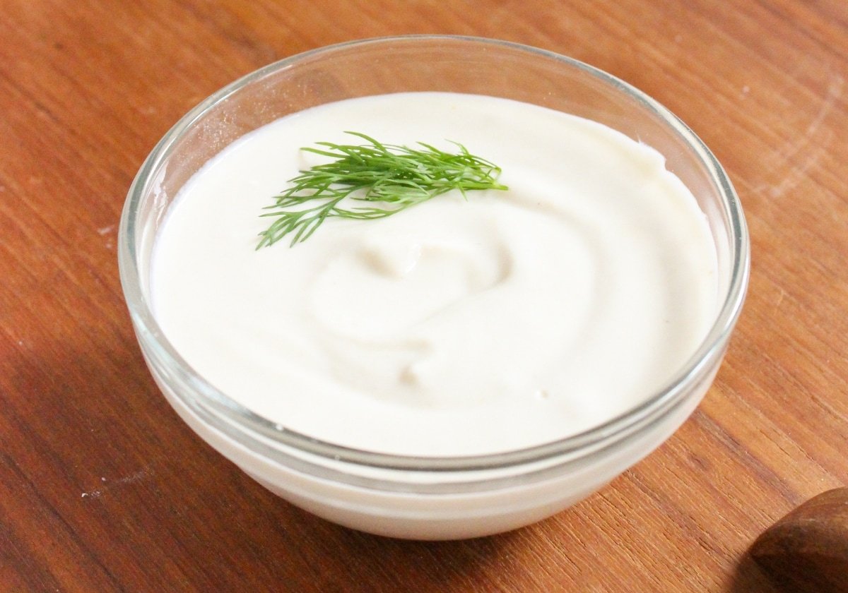 creamy honey mustard dipping sauce in a small bowl
