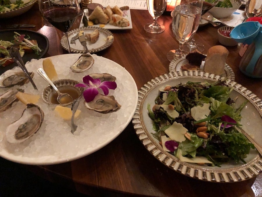 salad and oysters at harriman's restaurant salamander hotel