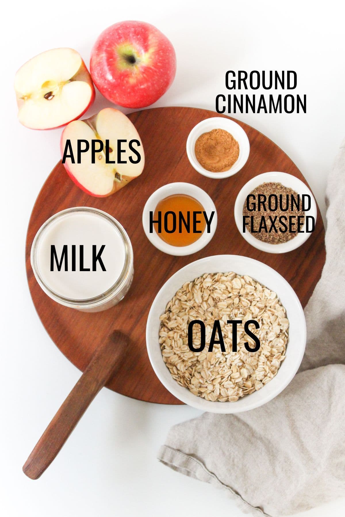 Apple cinnamon oatmeal ingredients in small bowls