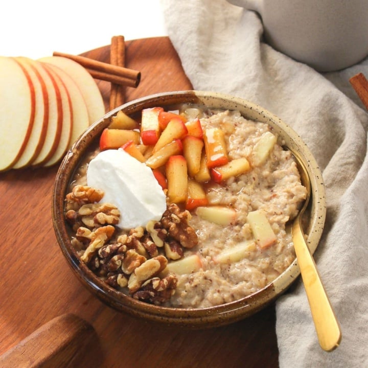 apple cinnamon oatmeal in a bowl