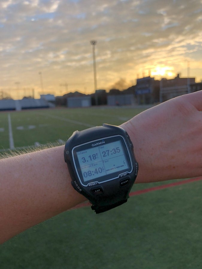 picture of garmin watch with 5k stats