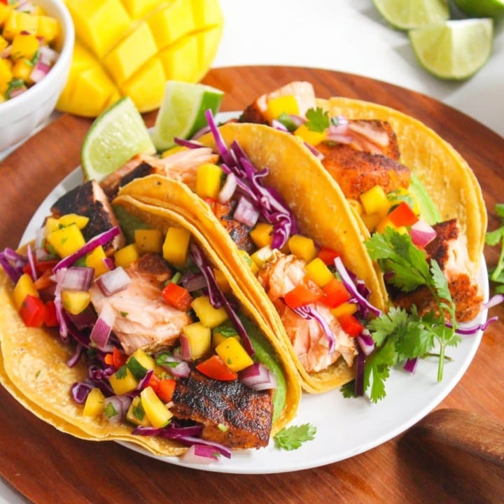 Blackened Salmon Tacos with Mango Salsa