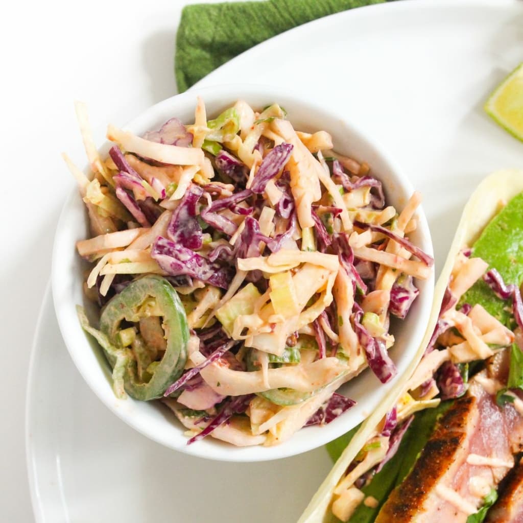 Jalapeño Fish Taco Slaw with Chipotle Crema (No Mayo) food