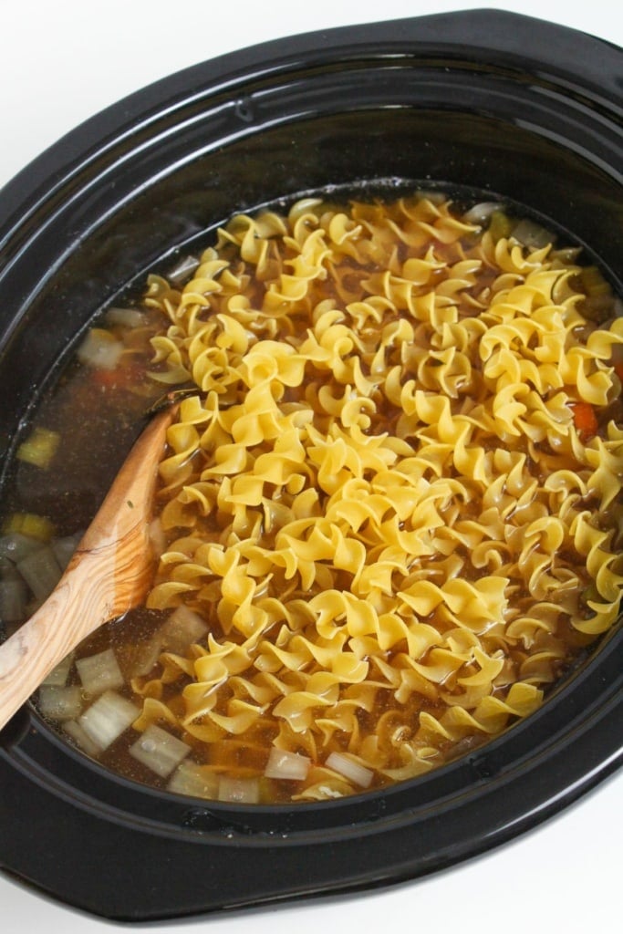 pasta in a crockpot with broth