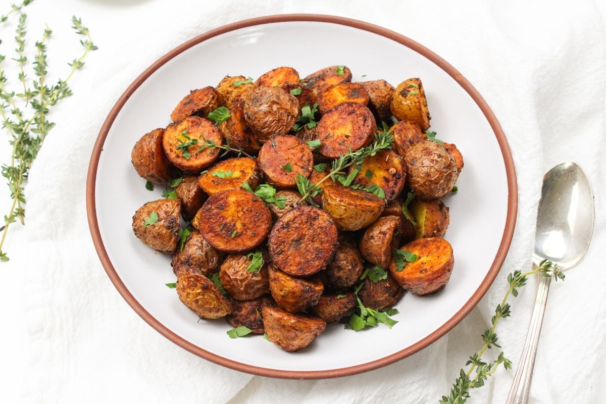 crispy roasted mini potatoes in a bowl