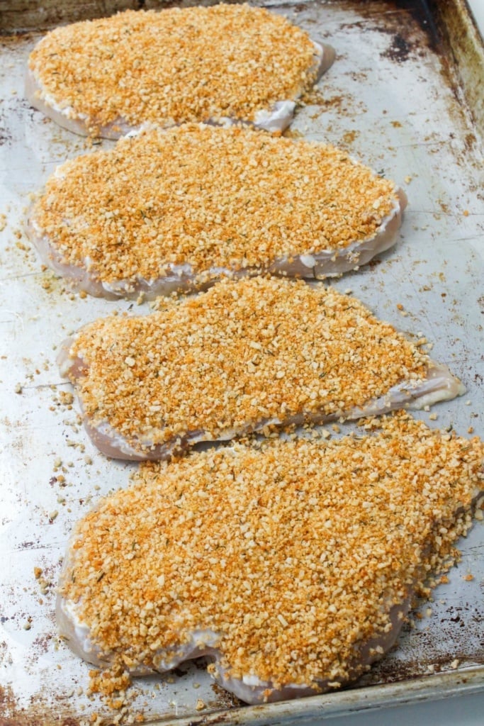 chicken breasts topped with panko breadcrumbs
