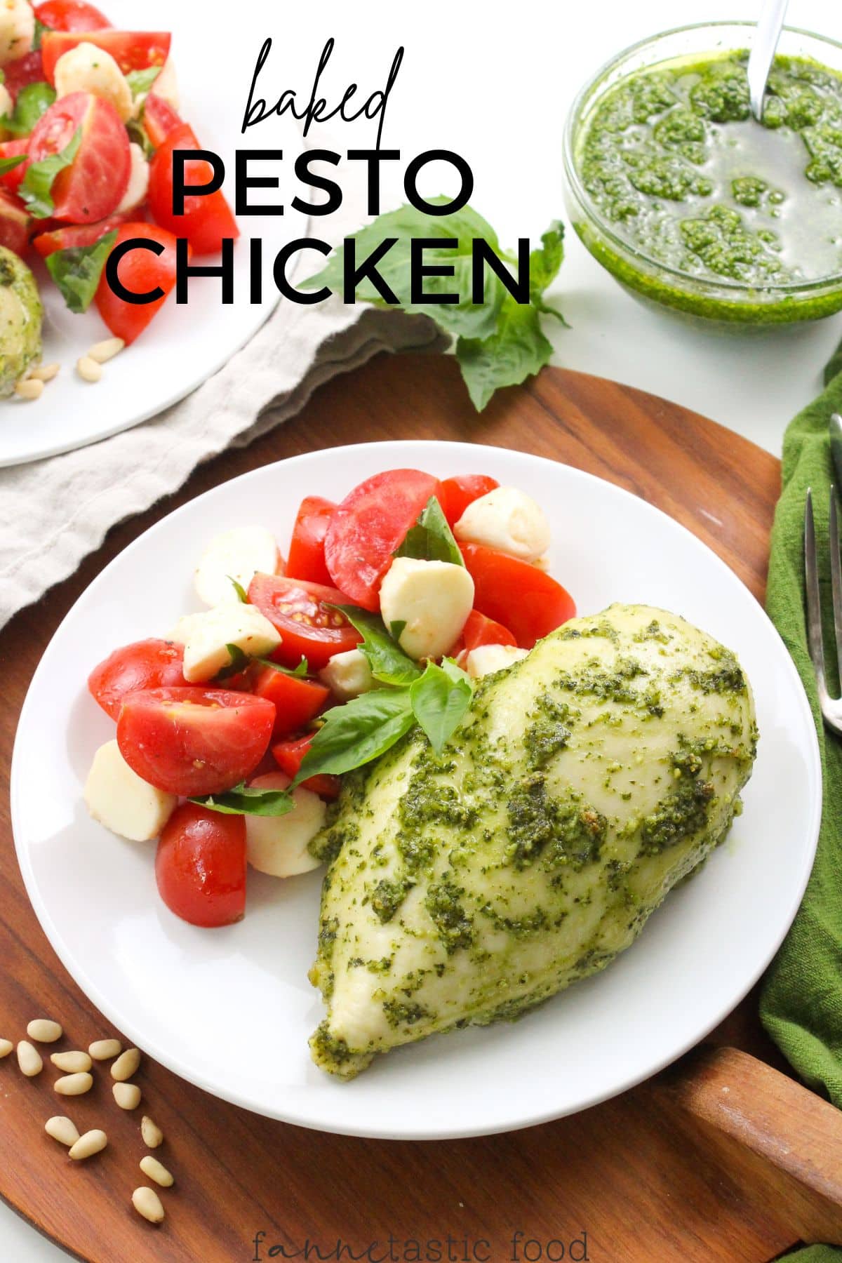 baked pesto chicken with caprese salad