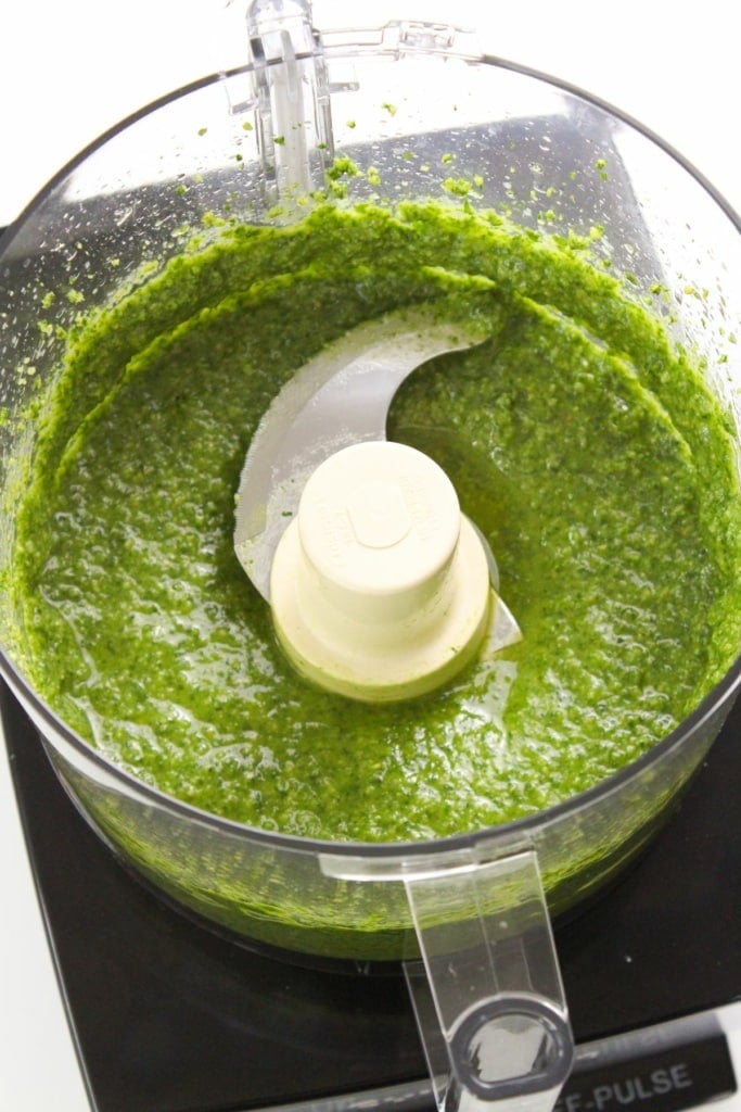 basil pesto in a food processor