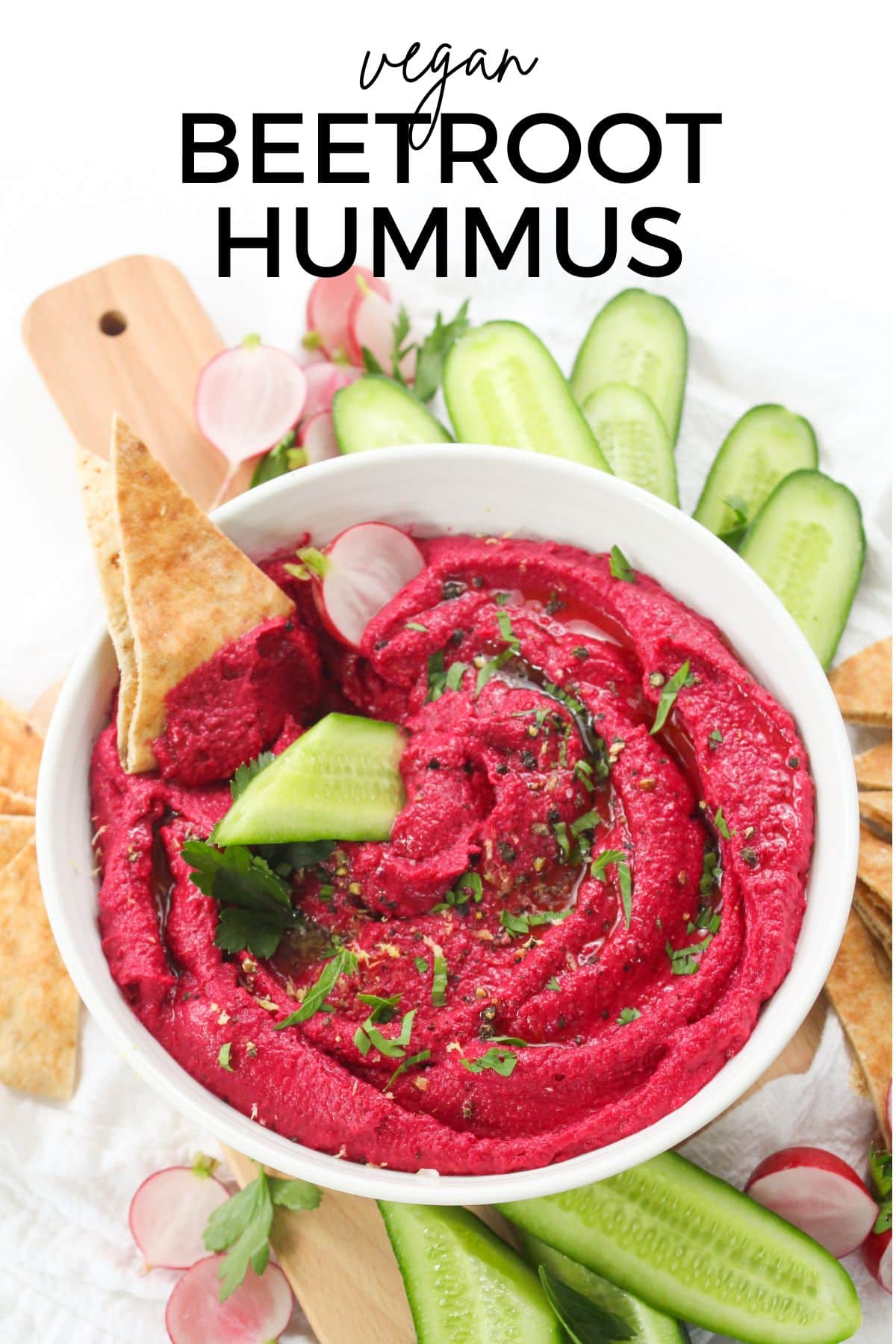 beetroot hummus with tahini in a bowl