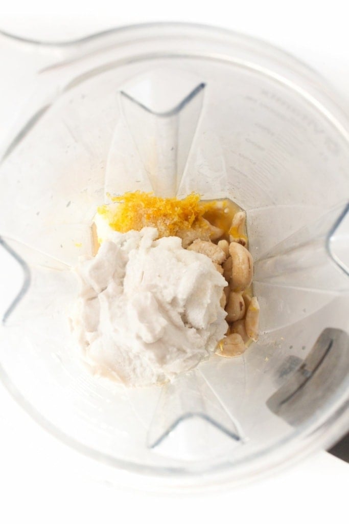 lemon zest, coconut cream, and soaked cashews in a blender