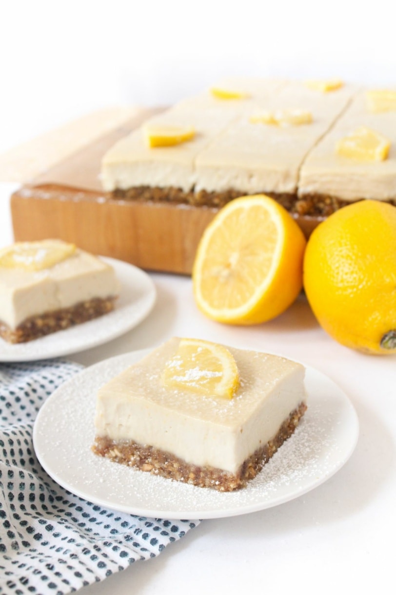 no bake lemon bar on a white plate