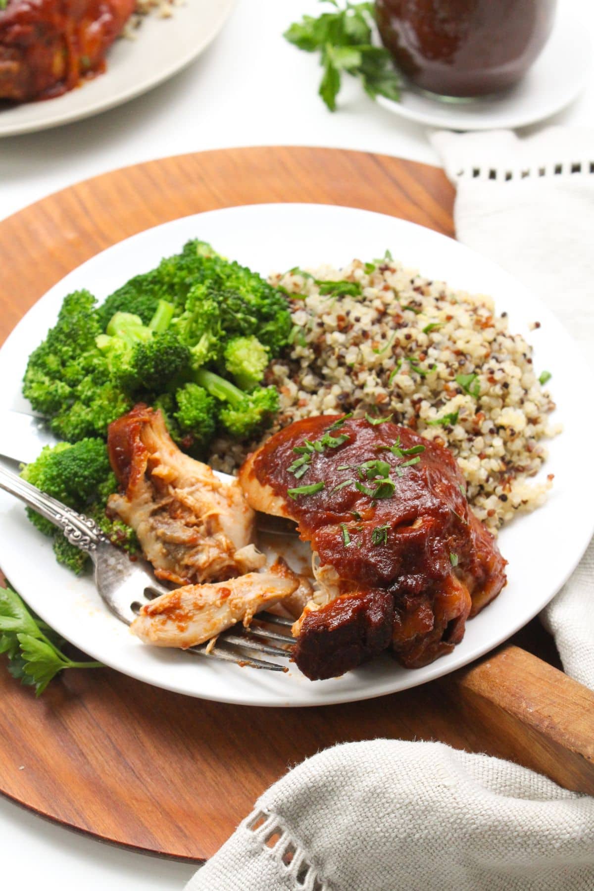 crockpot bbq chicken thighs on a plate