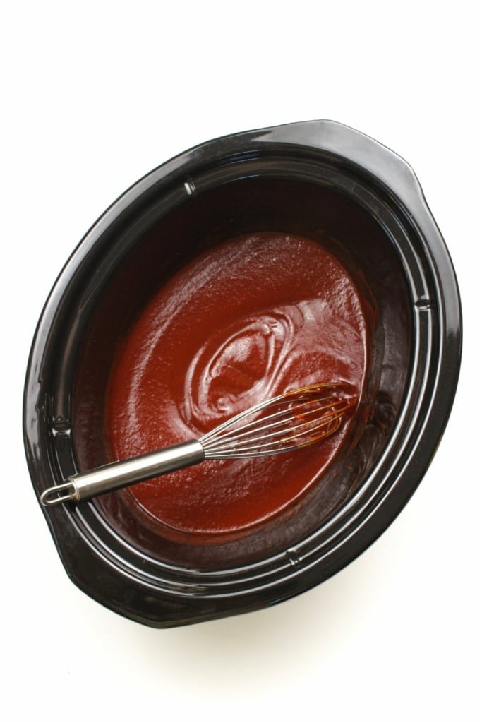 bbq sauce ingredients in a crockpot