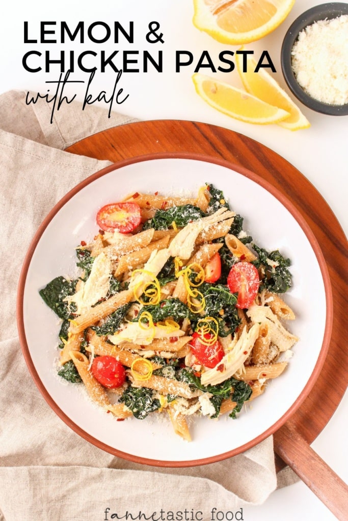 lemon chicken pasta with kale and tomatoes