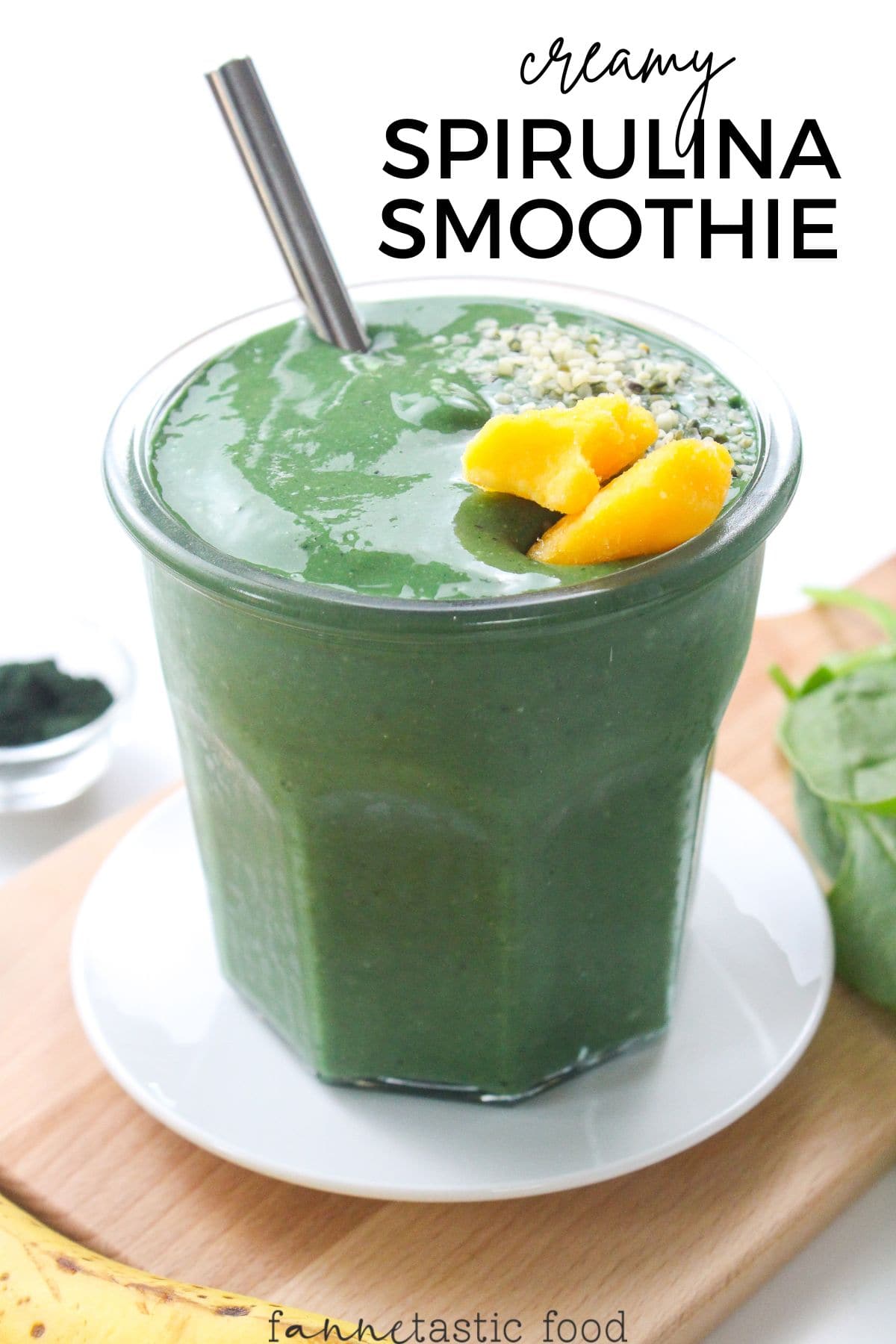 creamy green spirulina smoothie with banana