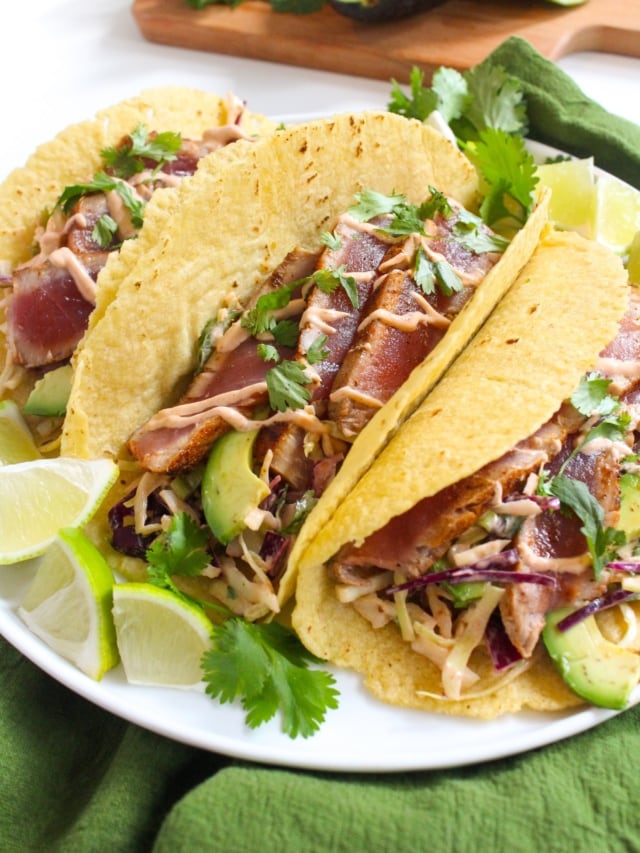 Easy Seared Ahi Tuna Tacos Recipe food