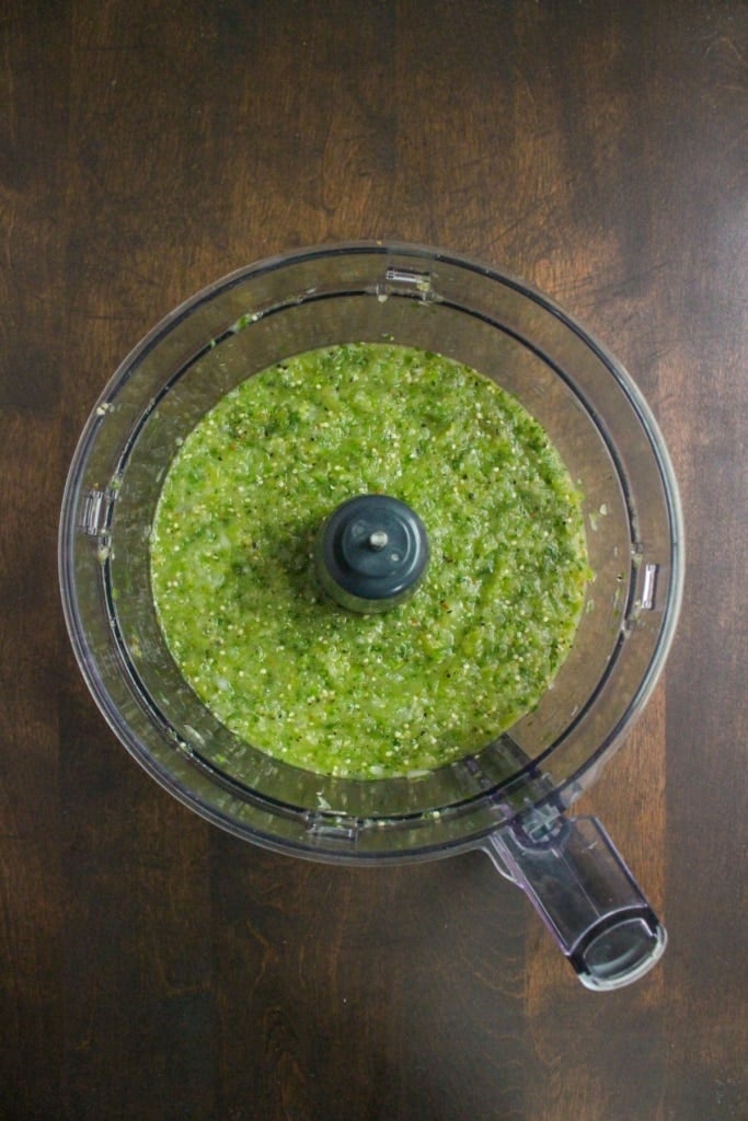 homemade salsa verde in a food processor