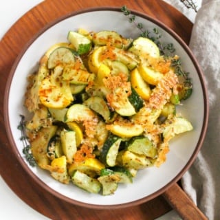 roasted zucchini and summer squash in a bowl