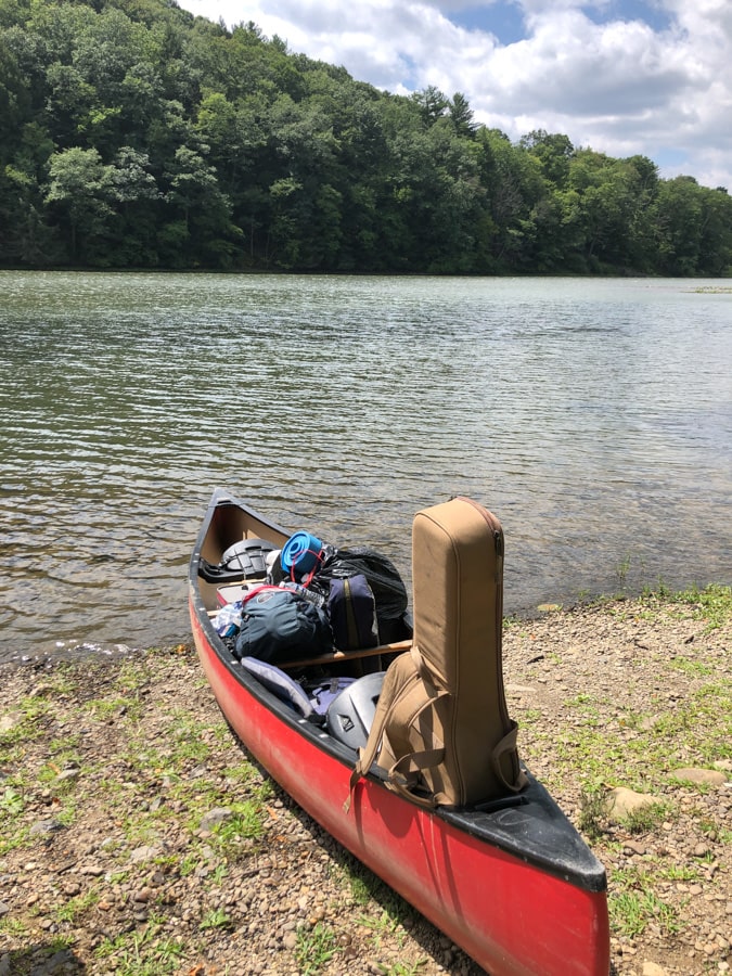 canoe loaded with gear