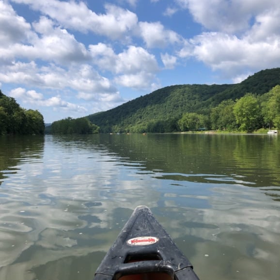 canoe with a view of the allegheny river