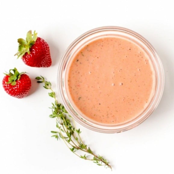 strawberry salad dressing in a small glass bowl
