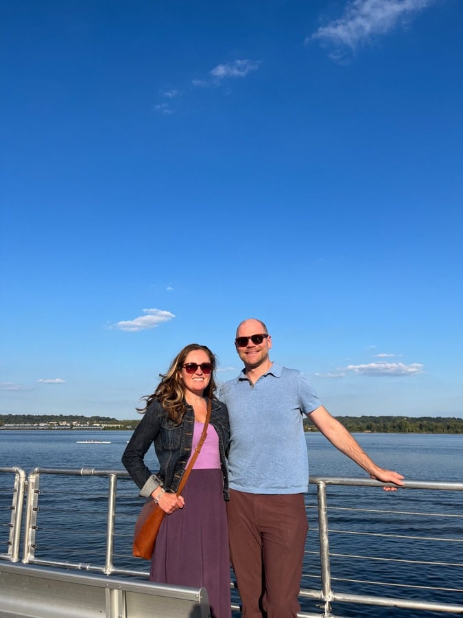 anne and matt mauney on a water taxi boat